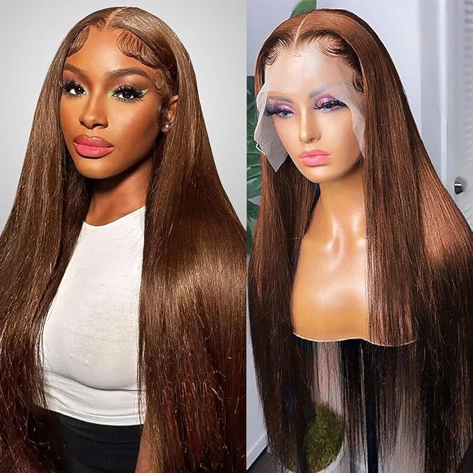 30 Inch Chocolate Brown Lace Front Wig 13x6 Straight Lace Front Wigs Human Hair Pre Plucked 200% Density Colored #4 Brown Wig Human Hair Glueless HD Transparent Lace Frontal Wigs for Women