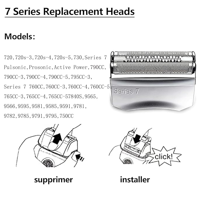 Series 7 70S Replacement Shaver Heads Compatible with Braun Series 7 Electric Razors,70S Blades for Braun s7 Replacement Replacement Foil and Cutter 720cc, 730cc, 735s, 750cc, 760cc, 790cc