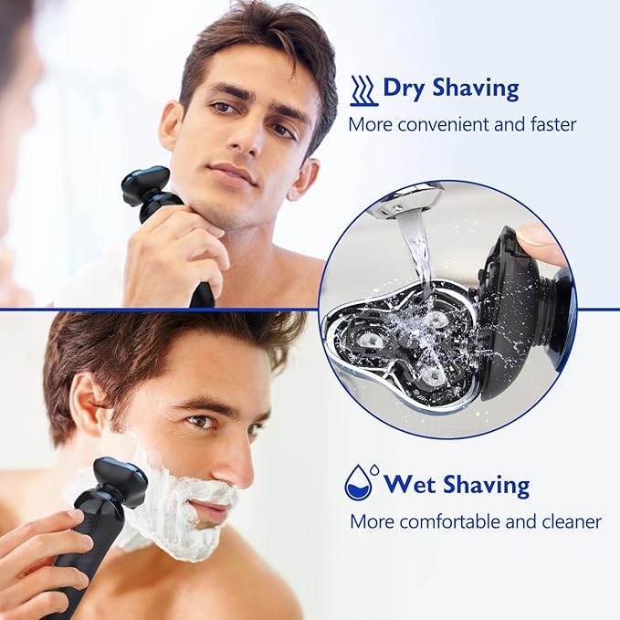 Electric Razor for Men, Men's Rotary Shavers, Waterproof,Wet and Dry Rechargeable Electric Shaver for Men's Faces with a Cordless and Floating Head, Portable Travel Razor,an Ideal Gift for Men