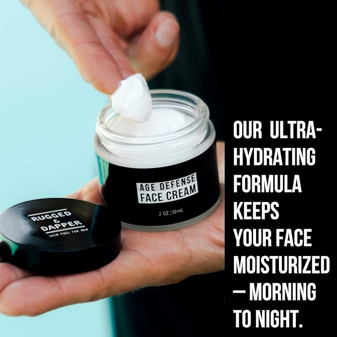 RUGGED & DAPPER - Mens Face Cream with Hyaluronic Acid - Ultra-Hydrating Mens Anti Aging Face Cream- 24 Hour Protection - 4 Month Supply - USA Made