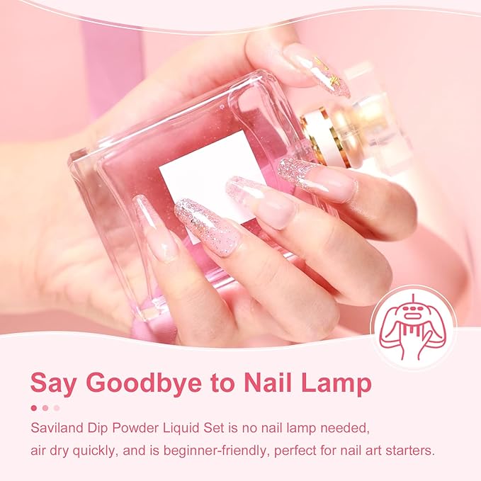 Saviland Dip Powder Liquid Set and Dip Powder Nail Kit French Nail Starter Set:12pcs Keratin Clear Nudes Glitter Nudes Dipping Powder Dip Base Top Coat Nail Activator Dip Powder Liquid Set