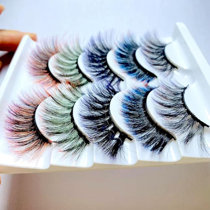 Ombre Colored Silk Protein Fluffy Wispy Volume False Eyelashes for Halloweens, Cosplay, Party & Stage - 5 Pairs (Black, 5 Count)