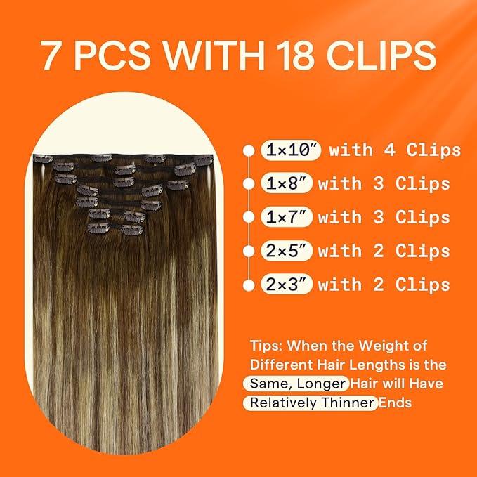 Full Shine Clip in Human Hair Extensions 18 Inch Real Hair Extensions Straight Clip in Human Hair Medium Brown Roots Ash Brown Mix Dirty Blonde Remy Hair Extension 7 Pcs 120 G