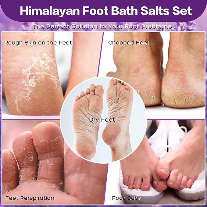 Foot Soak 6 Himalayan Foot Bath Salt Set Orange Lavender Aloe Ocean Blue Himalayan Pink Salt Rose Feet Soak kit with Epsom Salt,Soothe Joint Soreness, Tired Feet, Softens Calluses
