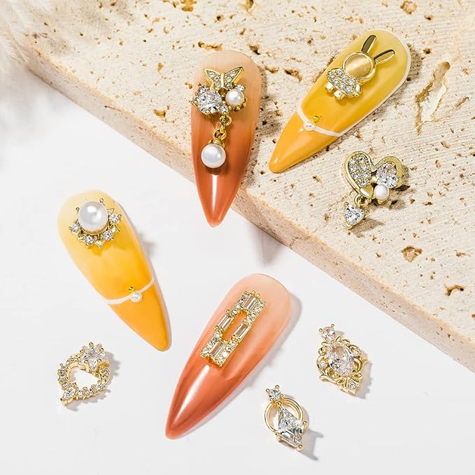 30Pcs Nail Art Crystal Pearl Charms Mix Shapes Zircon Dangle Rhinestones Nail Jewelry 3D Dangle Nail Charms Crystal Metal Nail Gems Nail Flowers Jewelry Studs for Nail DIY