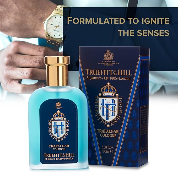 Truefitt & Hill Luxury Cologne - Trafalgar - Premium Long-Lasting Spice and Wood Men's Fragrance Presented in a Beautifully Etched Traditional Atomizer Bottle - 3.38 oz