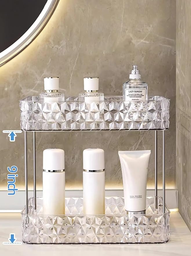 Makeup Organizer for Vanity, High-Capacity Clear Makeup Storage Perfume Organizers,Cosmetic Display Cases,Bathroom Countertop Organizer(Crystal Clear, 2Tier)