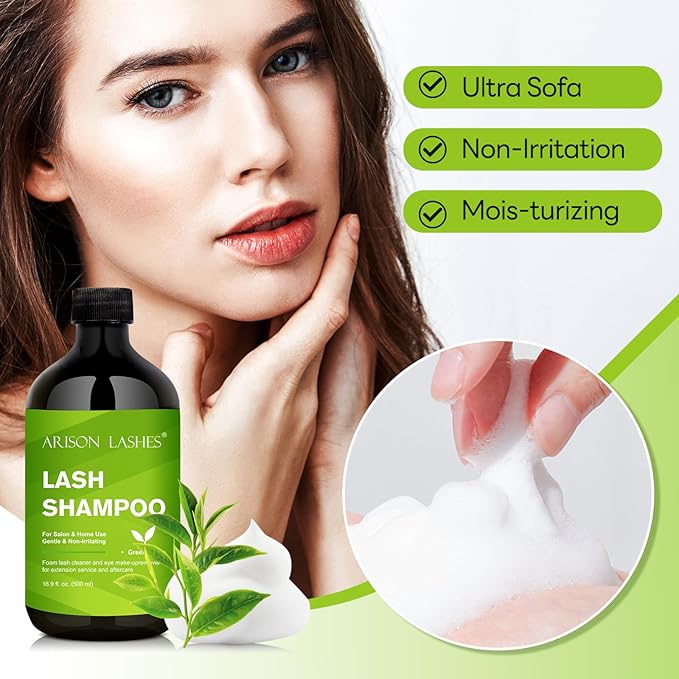 ARISON LASHES Lash Shampoo Eyelash Extension Cleanser, Lash Extension Shampoo, Professional Lash Shampoo for Lash Extensions Eyelid Foaming Cleanser for Salon and Home Use 500ML