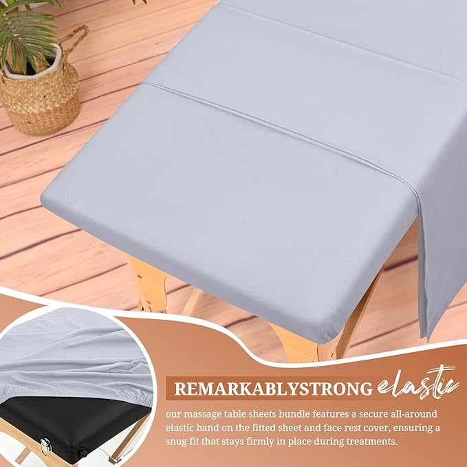 18Pcs 6 Sets Massage Table Sheets Set 3 Piece Set Includes Massage Bed Sheets, Massage Bed Cover Massage Face Rest Cover, Spa Bed Cover Massage Sheets Sets for Beauty Salon and Home Spa (Light Grey)