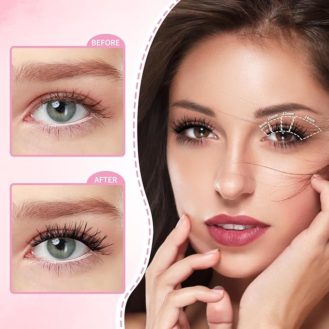 Short Venus Lash Clusters 8-14mm Wispy Natural Eyelash Clusters Individual Lashes D Curl Cluster Lashes 0.05mm WideSpan Ultra-Thin Clear Band(Short Venus Only Lashes)