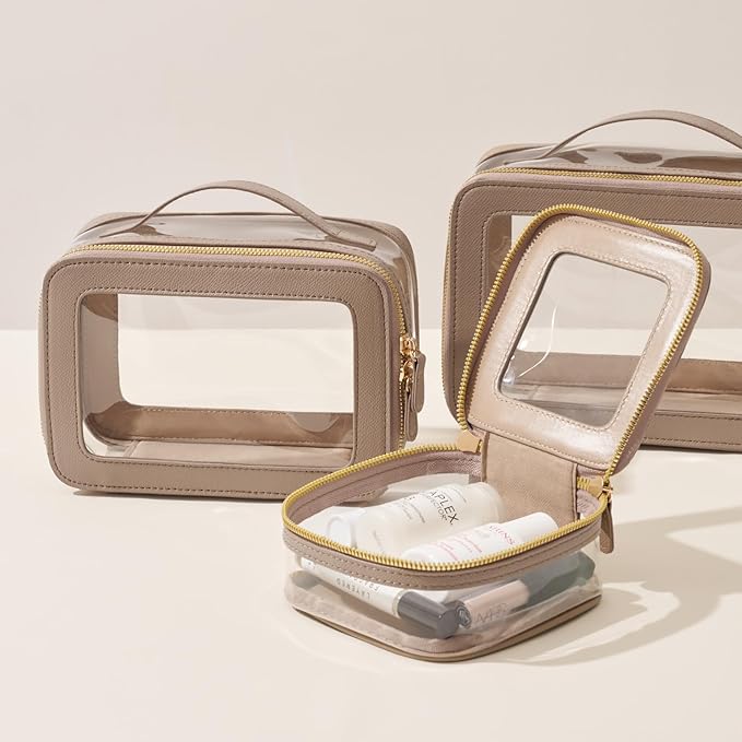 Mini Cosmetic Bag Clear Makeup Bag Small Travel Toiletry Bag with Zipper, Cute Car Cosmetic Case Transparent Makeup Pouch for Purse (Stone)