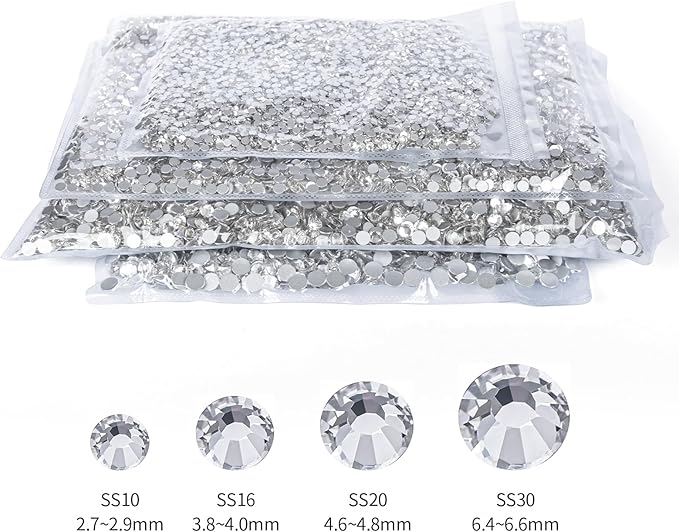 2000PCS Clear Rhinestones Bulk, Flat Back Crystal Glass Stone Round Gems,SS30, 6.4-6.6mm
