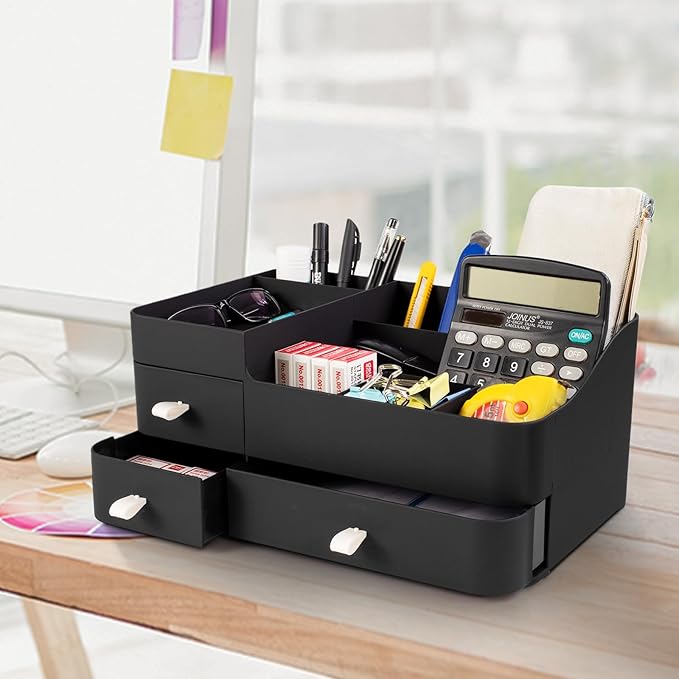 Makeup Organizer for Vanity, Large Countertop Organizer with Drawers, Cosmetics Storage for Skin Care, Brushes, Eyeshadow, Lotions, Lipstick,Nail Polish.Great for Dresser, Bathroom, Bedroom, Black