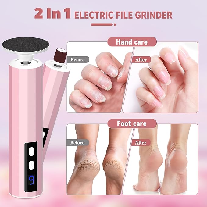 Electric Foot Callus Remover, 2-in-1 Electric Foot Filer/Nail Filer, Callus Remover for Feet with 40Pcs+10Pcs Sandpaper Discs, Professional Pedi Feet Care Perfect for Dead Skin Calluses Gift 【Pink】
