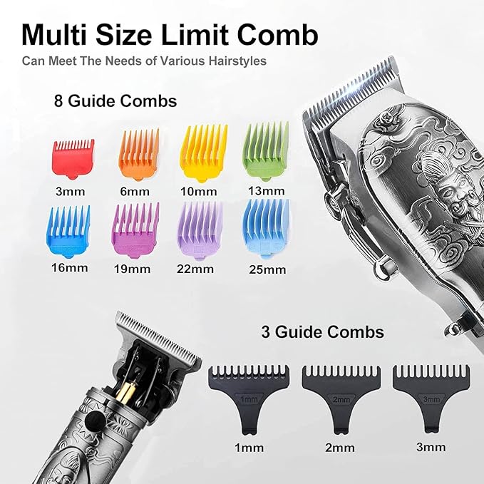 Soonsell Hair Clippers for Men T-Blade Trimmer Set,Barber Clippers,Clippers for Hair Cutting,Hair Cutting Kit,Cordless Clippers,Blade Close Cutting Beard Trimmer,LCD Display(Silver