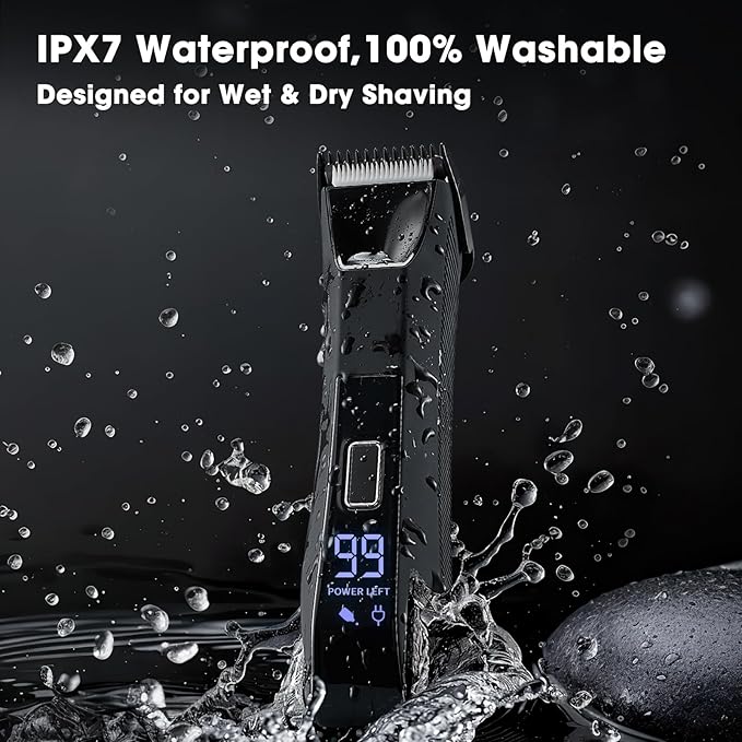 2-in-1 Manscape Trimmer for Men,Body & Groin Hair Trimmers for Men,Bikini Trimmer Women- Wet/Dry Electric Razors for Smooth No-Nick Shaving,IPX7 Waterproof Ball Shaver,LED Display,Black