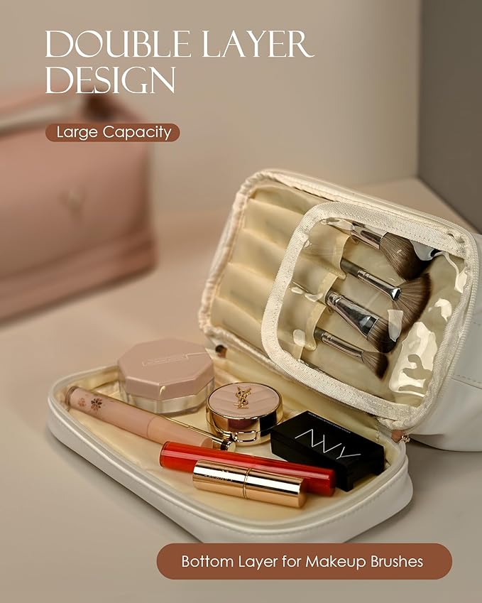 Birthday Gifts for Women 30s, Personalized Makeup Bag with Handle, Initial Double Layer Cosmetic Bag with Makeup Brush Organizer, Cute Cosmetic Pouch for Women, Gifts for Friends Female Mom