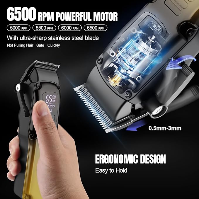Professional Barber Hair Clippers Trimmer Shaver Set for Men,Cordless Hair Cutting Kit & Zero Gap T-Blade Trimmer & 8500 RPM Electric Shaver Combo with EVA Case,Mens Gift