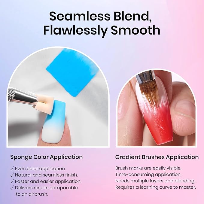 Beetles 204Pcs Soft Nail Sponges for Ombre, Colorful Nail Art Sponges With Grabbing Pen, Aura Nails, Ombre Nail Brush, Manicure Nail Art Tool, Professional Accessories Supplies Nail Art DIY Home Salon