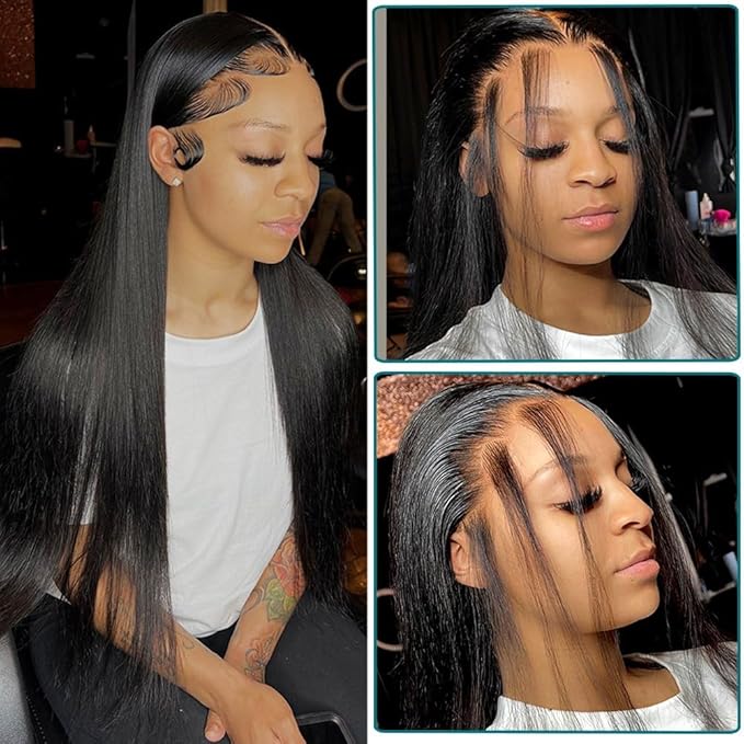 Azkiu Straight Lace Front Wigs Human Hair 13x4 HD Transparent Lace Front Wigs for Women Brazilian Virgin Hair Lace Frontal Wig 180% Density Pre Plucked with Baby Hair Hairline Natural Color 30 Inch