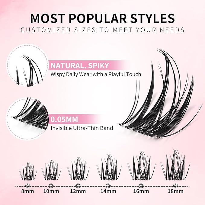 Manga Lash Clusters Kit Individual Lashes Wispy 8-18mm Fairy Eyelash Clusters Kit C Curl - WideSpan Wet-Look Spiky Lashes 0.05mm Ultra-Thin Clear Band with Bond and Seal DIY at Home(Cupid Kit)