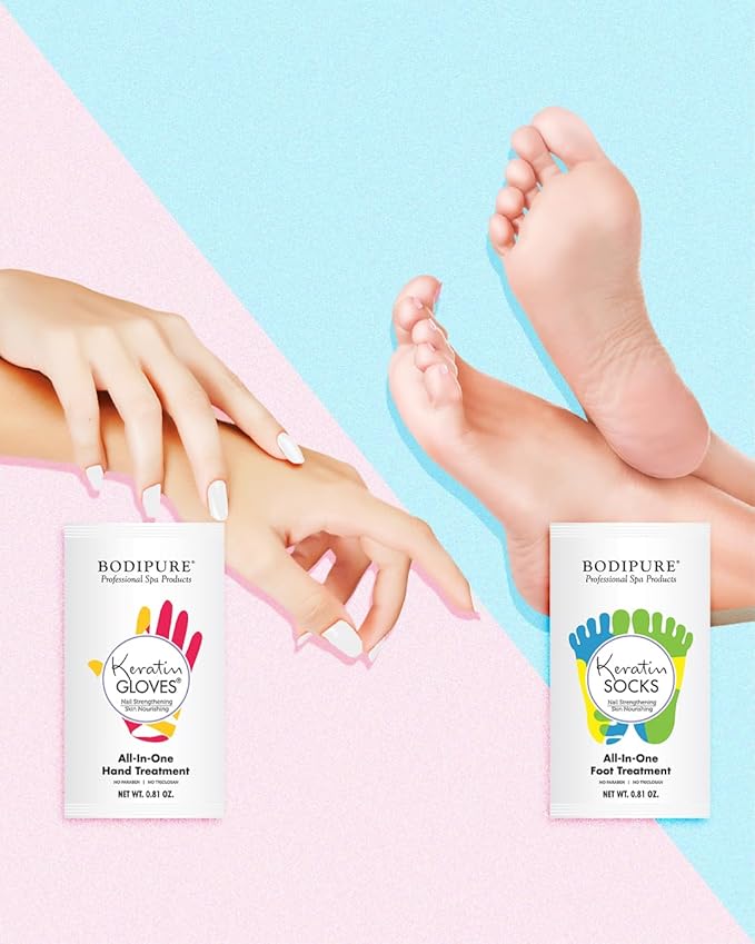 Bodipure All-In-1 Moisturizing Hand Mask | Keratin & Vitamin E Hand Mask for Dry Cracked Hands | Natural Moisturizing Gloves Formula | Strengthen Nails & Repair Hands | 24 Pairs