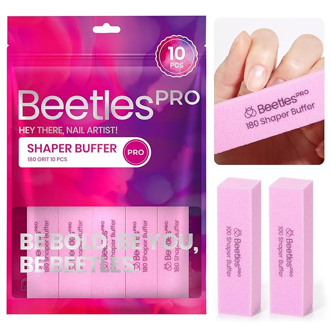 Beetles 10Pcs Nail Buffer Block for Acrylic and Natural Nails, Fine Grit 4 Sided 180 Finishing Buffers for Acrylic Nails Gel Polish Professional Manicure File Blocks Set Nails Manicure Tools Pink