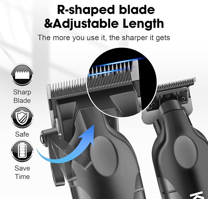 Kemei Hair Clipper and Trimmer Set Professional Cordless Hair Clipper for Men Electric Beard Trimmers Barber Hair Cuttings Kit, T Blade Trimmers for Men with LCD Display, KM-2290，KM-2293