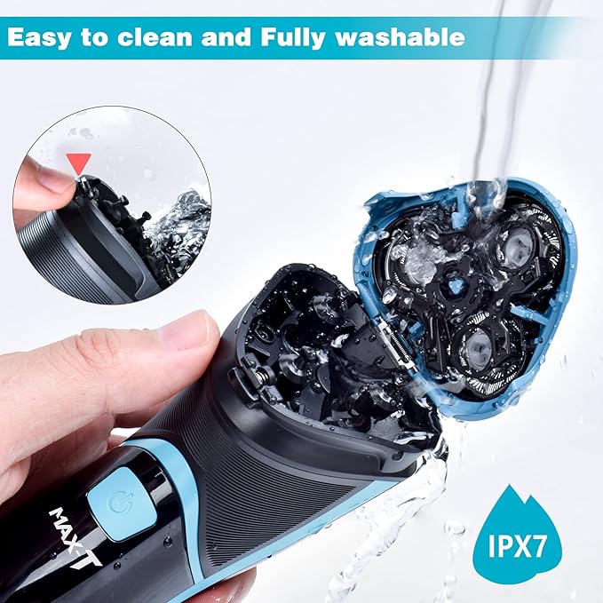 MAX-T Electric Shaver for Men, Cordless Electric Razor with Travel Case, Wet & Dry Use Men's Razor with Pop-Up Trimmer, 3D Rechargeable IPX7 Waterproof Rotary Shaver