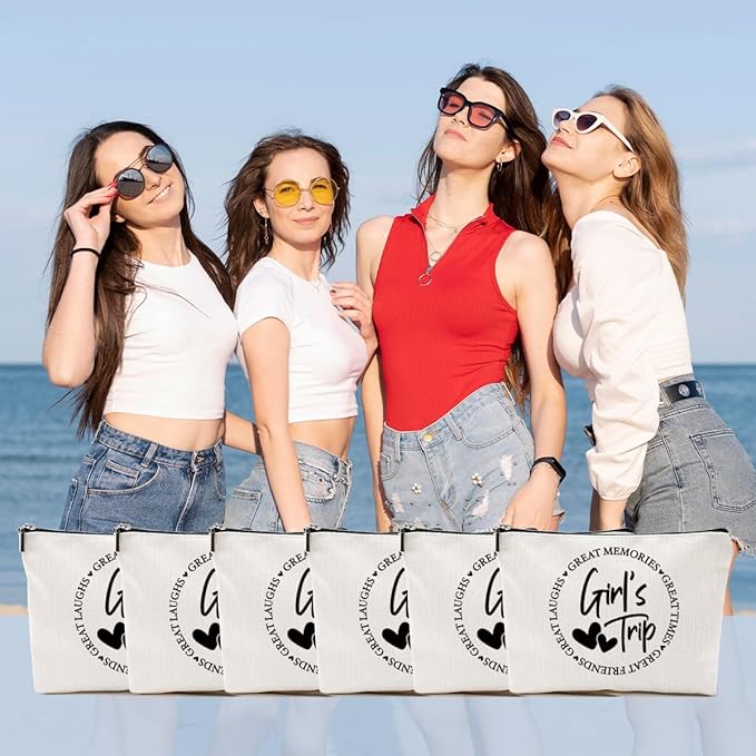 6Pcs Girls Trip Gifts Favors, Girls Weekend Gifts Makeup Bag, Bestie Gifts Weekend Bag Vacation 2025 Cosmetic Bag, Friendship Gifts for Women Friend Coworker, Graduation Wedding Gifts Toiletry Bag