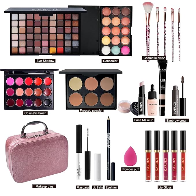 All in One Makeup Kit,Makeup Kit for Women, Teens and Girls, All-in-One Set with Eyeshadow Palettes, Lipsticks, Brushes, Storage Bag,Makeup gift set girls makeup sets ages 8-12 (Pink)