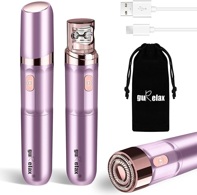 Facial Epilator Hair Remover, Electric Hair Removal Epilator for Women, Plucker for Face/Lip, Portable 2-in-1 Lipstick Styling Epilation System,18 Carat Gold Plated Head with Pouch