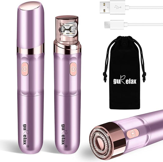 Facial Epilator Hair Remover, Electric Hair Removal Epilator for Women, Plucker for Face/Lip, Portable 2-in-1 Lipstick Styling Epilation System,18 Carat Gold Plated Head with Pouch
