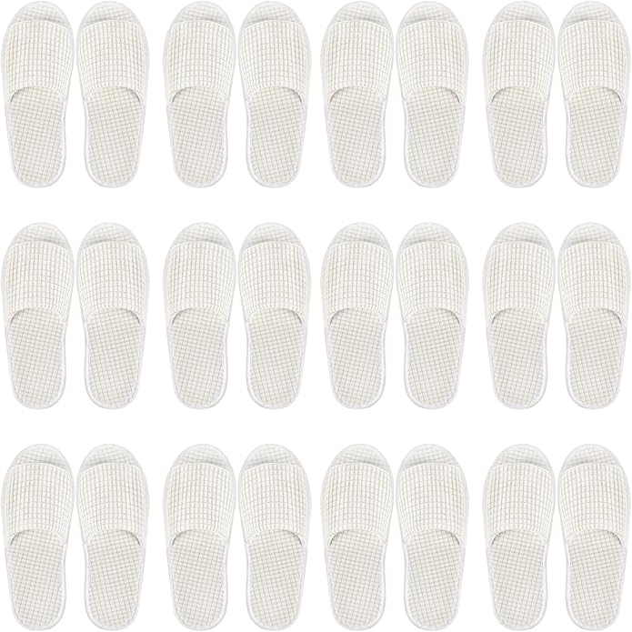 12 Pairs Disposable Slippers for Guests Open Toe Spa Slippers Bulk Disposable Sandals Soft Fleece for Man Women Spa Hotel Wedding Shoeless Home