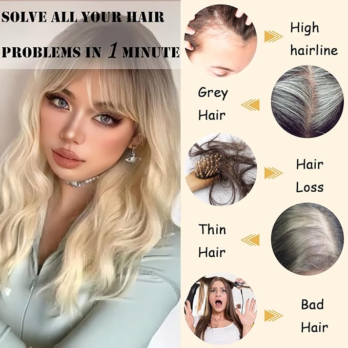 16 Inch Hair Toppers for Women with Thinning Hair, 360° 3D Realistic Toppers for Women Wispy Bangs Clip Synthetic Curly Wavy (M33)