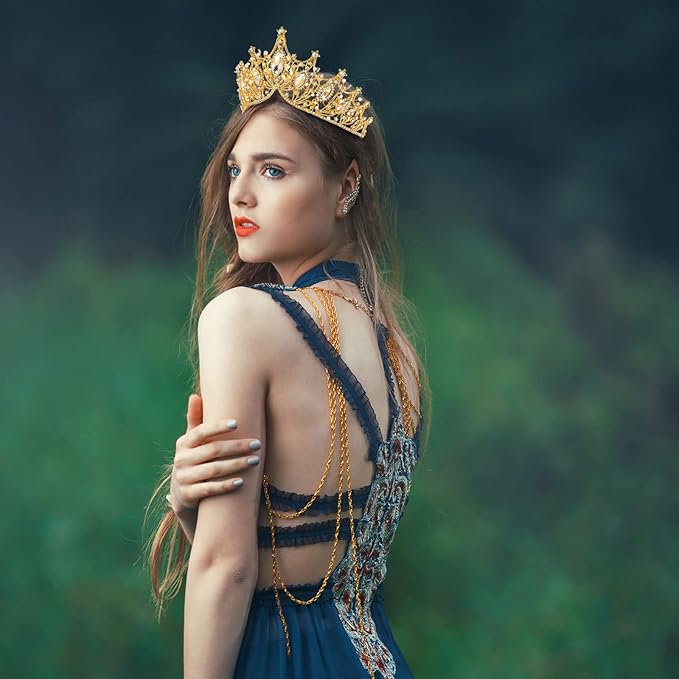 Sureio 2 Pcs Antique Royal King Crown for Men Baroque Queen Crown for 2025 Graduation Prom Party Crystal Tiara Prom Cosplay Birthday Wedding Hair Headband Accessories(Vivid Style)