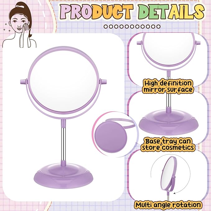 6 Pcs Spa Party Mirror Spa Party Supplies Sleepover Accessory Favors Makeup Mirror for Sleepover Slumber Birthday Favors Gift(Purple)