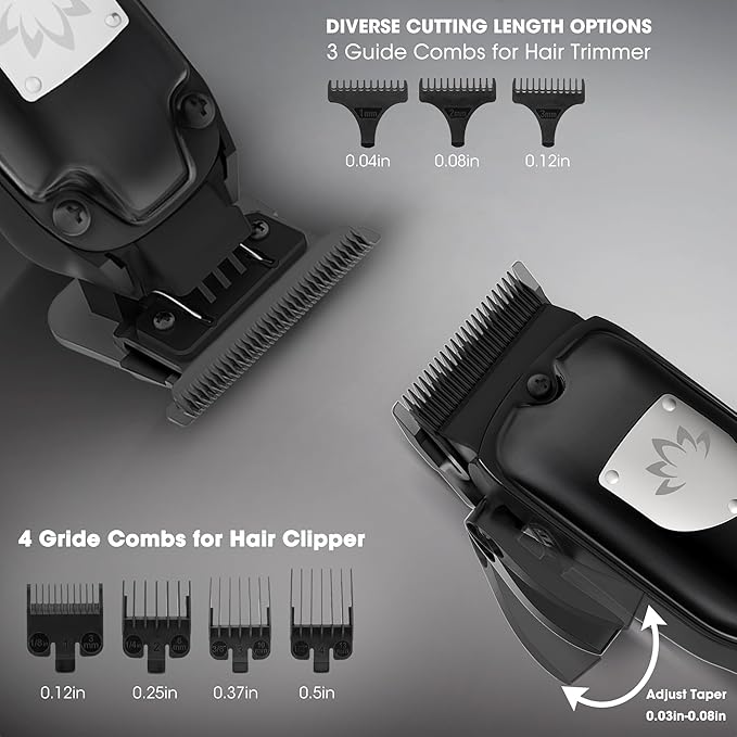 Karrte Professional Hair Clippers and Trimmer Set for Men, T-Shaper Trimmer & Foil Shaver, Nose & Ear Hair Trimmer, Cordless Clippers and Grooming Set, Hair Cutting Kit with LED Display Black