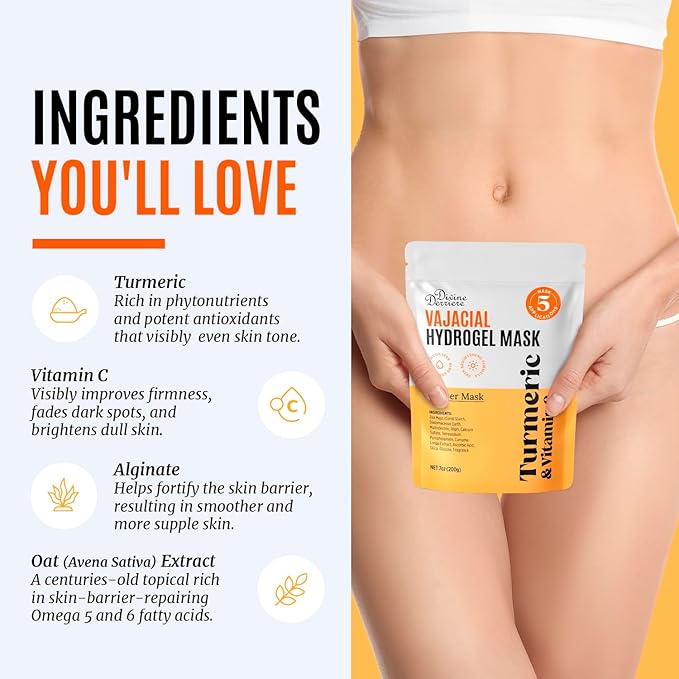 Divine Derriere Vajacial Hydrogel Mask - Premium Modeling Mask with Turmeric & Vitamin C - Deeply Purifying & Super Hydrating Facial and Vajacial Masks, Hydro jelly Peel-Off Powder Complete Kit