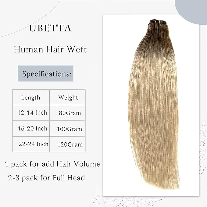 Sew in Hair Extensions Real Human Hair,18 Inch 100G Hand Tied Weft Hair Extensions Human Hair Ombre Brown Fading to Blonde Bundles Sew in Weft Hair Extensions Real Human Hair Weave Bundles for Women
