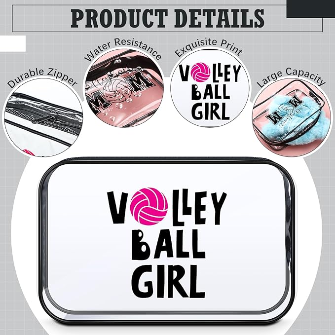 Abbylike 12 Pcs 7 x 4.7 x 2.4'' Cosmetic Bag Gifts Accessories for Makeup Bags Clear PVC Cheer Case Toiletry Zipper Pouch for Women Christmas Xmas (Volleyball Theme)