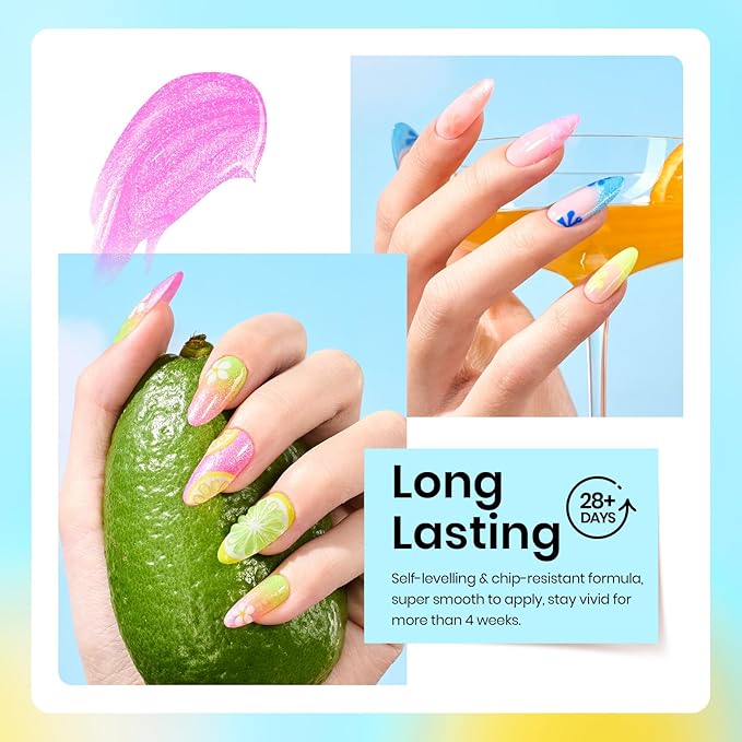 Beetles Glitter Neon Gel Nail Polish Set, 6 Colors Summer Sparkling Water Shimmer Blue Green Pink Orange Glitter Neon Gel Polish Soak Off Nail Art Design Salon Home Manicure Gift for Girls Women