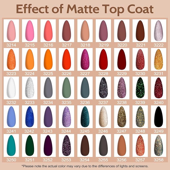 Lavender Violets 49 Pcs Gel Nail Polish Set, 45 Colors Gel Polish U V Nail Kit with Glitter Glossy Matte Base and Top Coat Set for Home Salon Manicure A906