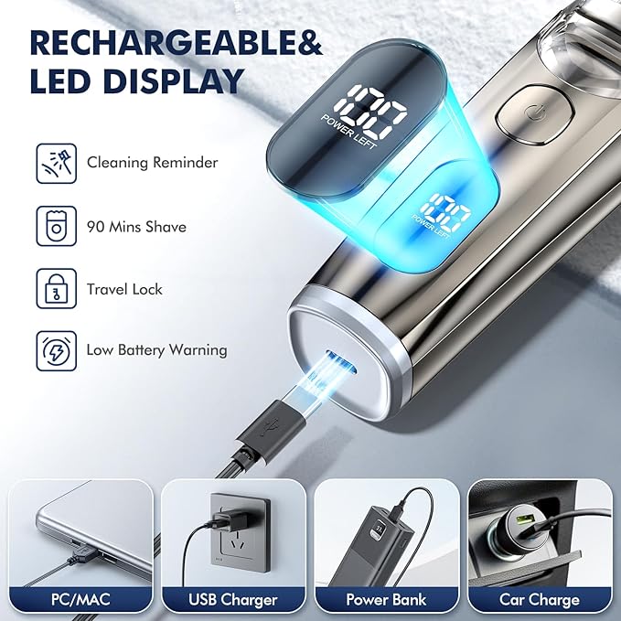 Vacuum Beard Trimmer for Men, New Version Adjustable Precision Trimming Length with 2 Comb, Electric Cordless Vacuum Trimmer for Beard, Waterproof and Rinses Easy, Blades for Skin fit