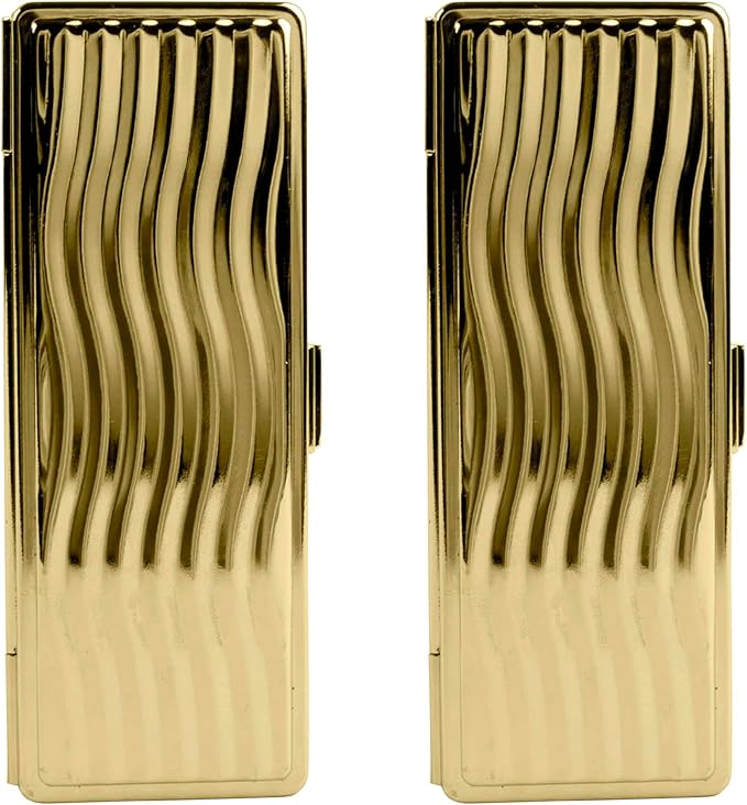 Stephanie Imports Set of 2 Rectangular Vintage Lipstick Cases With Glass Mirror (Gold Wave)
