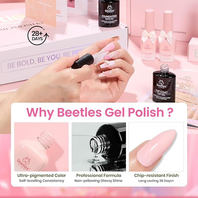 beetles Gel Nail Polish Valentine Gift Set-All in 1 Gel Polish Kit Beetles X DIY nail UV Gel Polish with Top Base Coat,Nail Glue,Nail Tips,Nail Charms-Special Elegant DIY Nail Kit for Women
