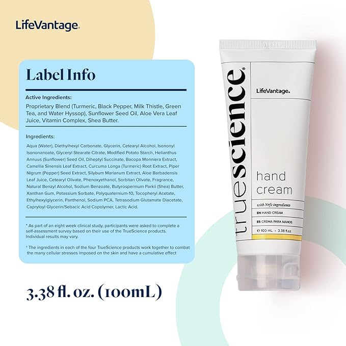 TrueScience Hand Cream (100ml) Nourishing Hydration for Dry Hands, with Shea Butter, Aloe Vera Juice, Sunflower Seed Oil, Vitamin Complex, and Nrf2 Actives in an Invigorating Citrus-Ginger Fragrance