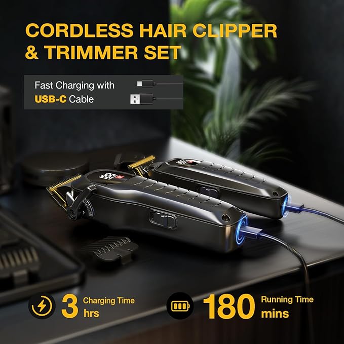 SUPRENT Cordless Hair Clippers for Men - Professional Hair Clipper & Trimmer Set, Wireless Hair Cutting Kit for Family, Rechargeable Cordless Hair & Beard Trimming Set for Men with LED Display