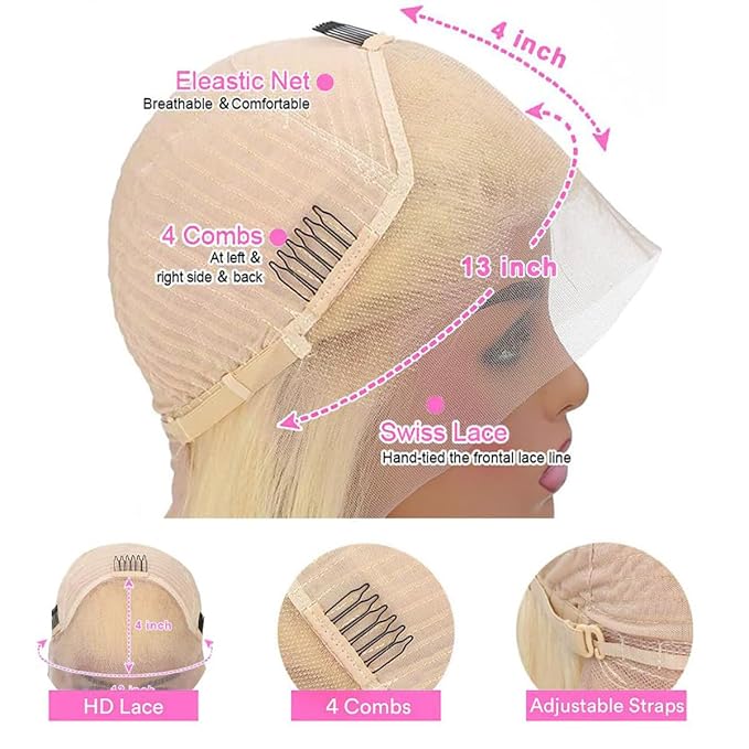 613 HD Lace Front Wigs Human Hair 13x4 Blonde Wig Human Hair 613 Lace Front Wig Human Hair Pre Plucked with Baby Hair 200 Density Glueless Body Wave Lace Front Wigs Human Hair for Women 18 Inch