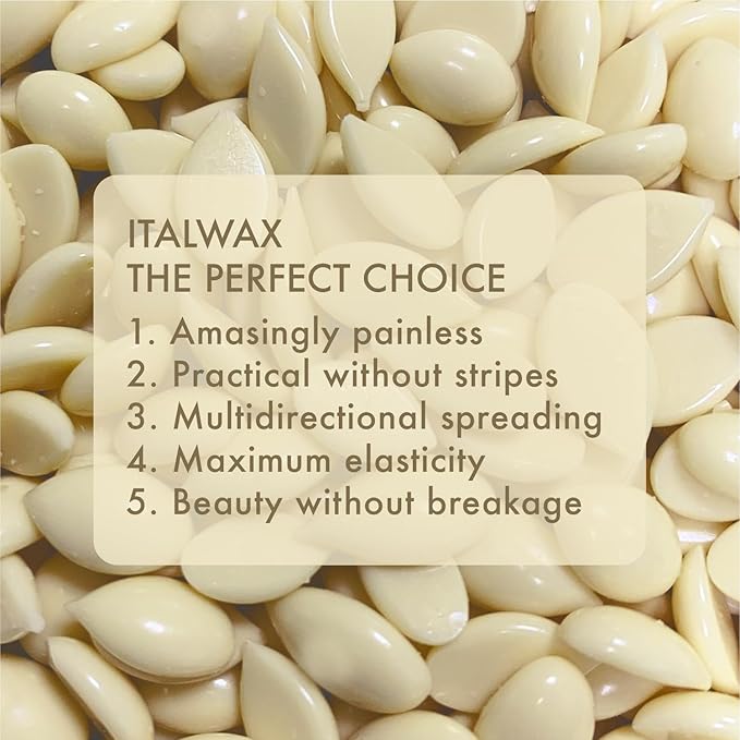 Italwax White Chocolate - 500g / 1.1lb - Hard wax beads for hair removal - Natural formulation ideal for all skin type - Vanilla aroma - Recommended for Bikini Area and Armpits